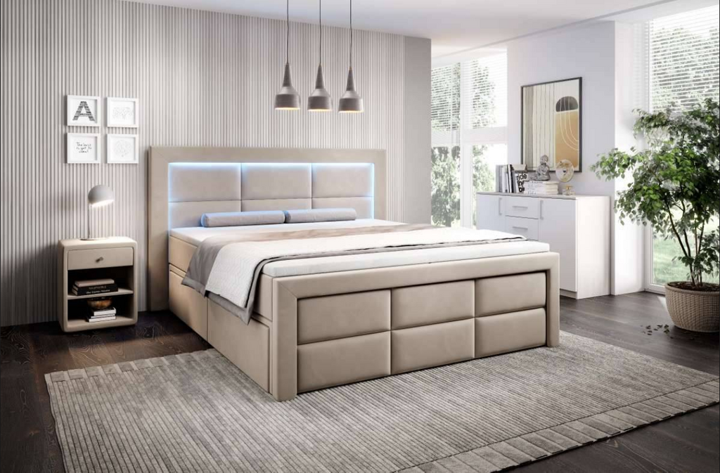 Aspen box spring bed - Free topper - With 26 LED lights.